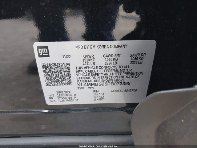 44790944 :رقم المزاد ، KL4MMBS25PB072398 vin ، 2023 Buick Encore Gx Preferred Fwd مزاد بيع