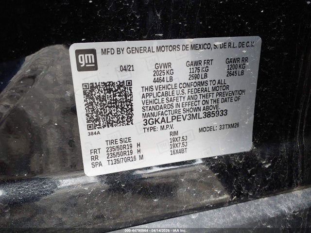 Aukcja sprzedaży 2021 Gmc Terrain Fwd Slt, vin: 3GKALPEV3ML385933, numer aukcji: 44790964