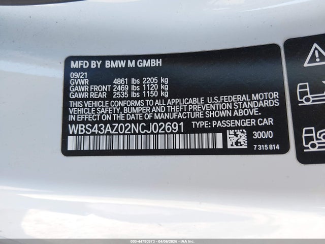 Продажа на аукционе авто 2022 Bmw M4 Competition Xdrive, vin: WBS43AZ02NCJ02691, номер лота: 44790973