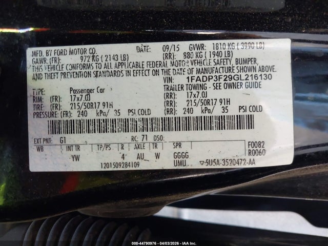 2016 FORD FOCUS 1FADP3F29GL216130 Photo 8
