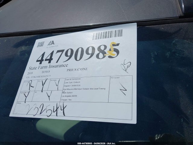 2018 Toyota Prius C One მანქანა იყიდება აუქციონზე, vin: JTDKDTB3XJ1619173, აუქციონის ნომერი: 44790985