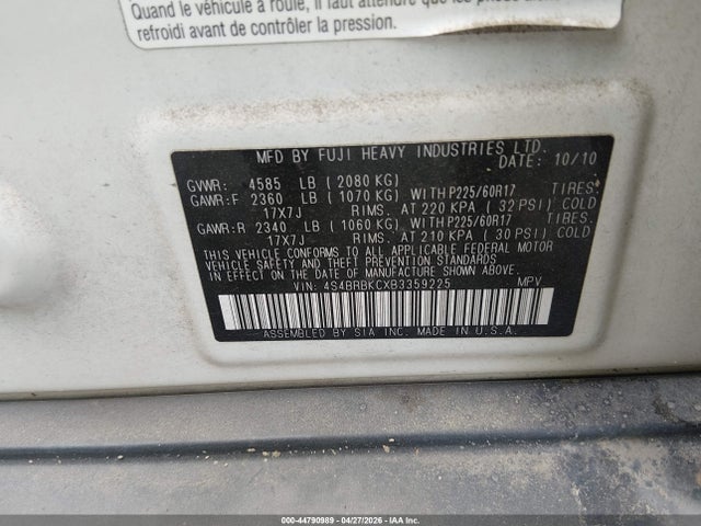 Продаж на аукціоні авто 2011 Subaru Outback 2.5i Limited, vin: 4S4BRBKCXB3359225, номер лоту: 44790989