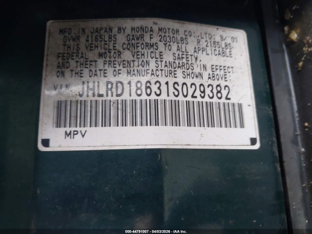 2001 HONDA CR-V JHLRD18631S029382 Photo 8