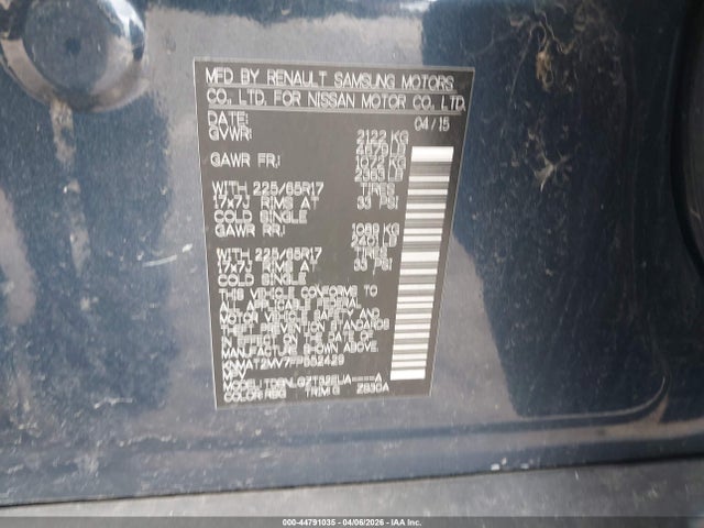 Продажа на аукционе авто 2015 Nissan Rogue Sv, vin: KNMAT2MV7FP552429, номер лота: 44791035