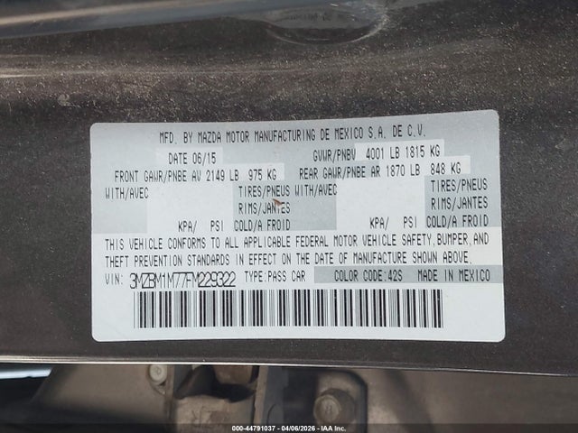 3MZBM1M77FM229322 Mazda Mazda3 I Grand Touring