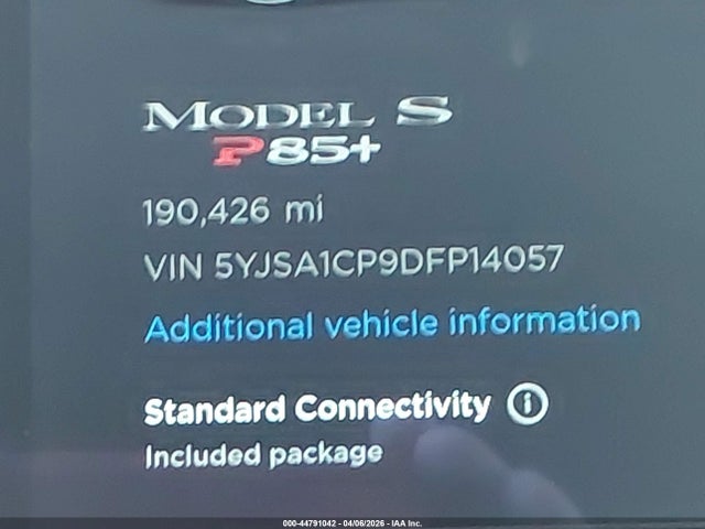 2013 Tesla Model S Performance მანქანა იყიდება აუქციონზე, vin: 5YJSA1CP9DFP14057, აუქციონის ნომერი: 44791042