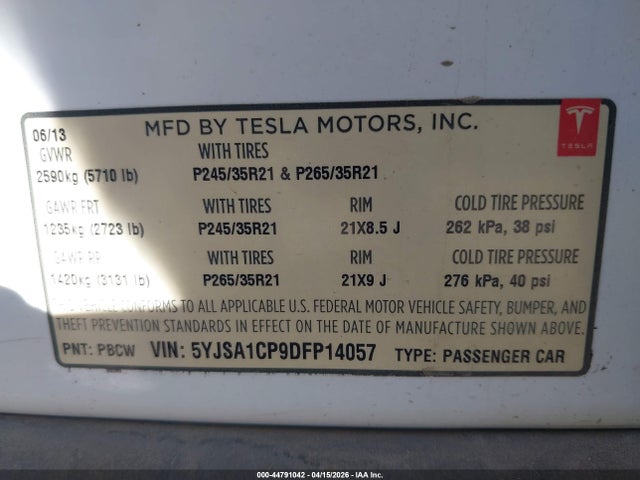2013 TESLA MODEL S 5YJSA1CP9DFP14057 Photo 8