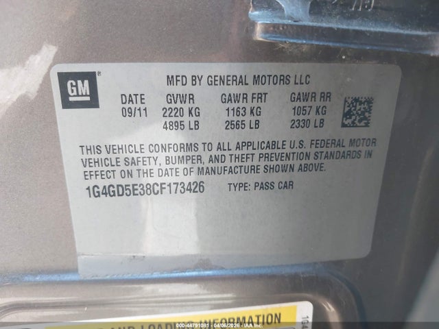 Продажа на аукционе авто 2012 Buick Lacrosse Premium 1 Group, vin: 1G4GD5E38CF173426, номер лота: 44791081