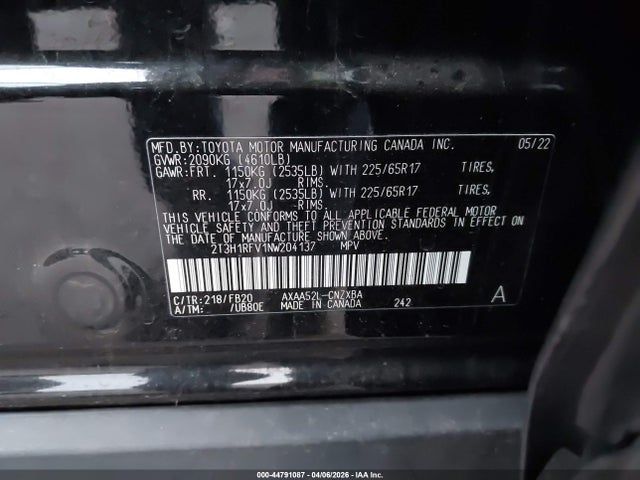 2T3H1RFV1NW204137 Toyota RAV4 LE