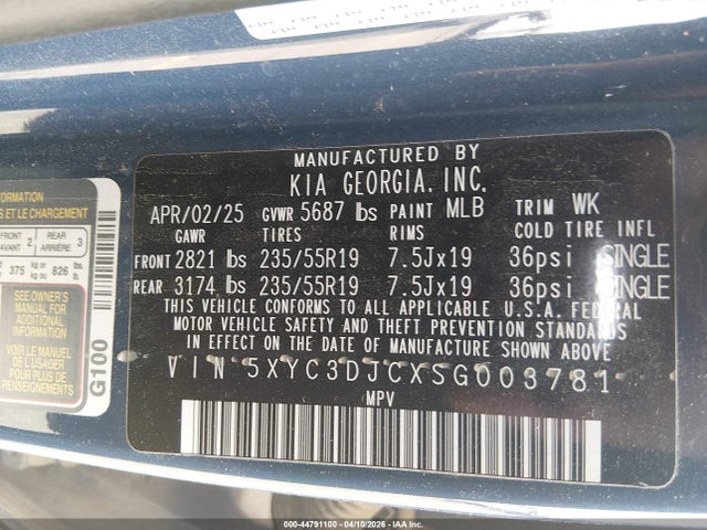 44791100 :رقم المزاد ، 5XYC3DJCXSG003781 vin ، 2025 Kia Ev6 Wind مزاد بيع