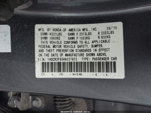 1HGCR2F85HA037872 Honda Accord Ex-l