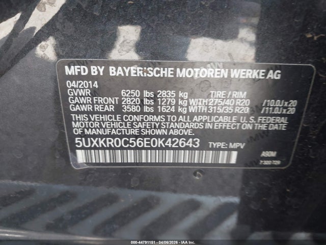 Продаж на аукціоні авто 2014 Bmw X5 Xdrive35i, vin: 5UXKR0C56E0K42643, номер лоту: 44791151