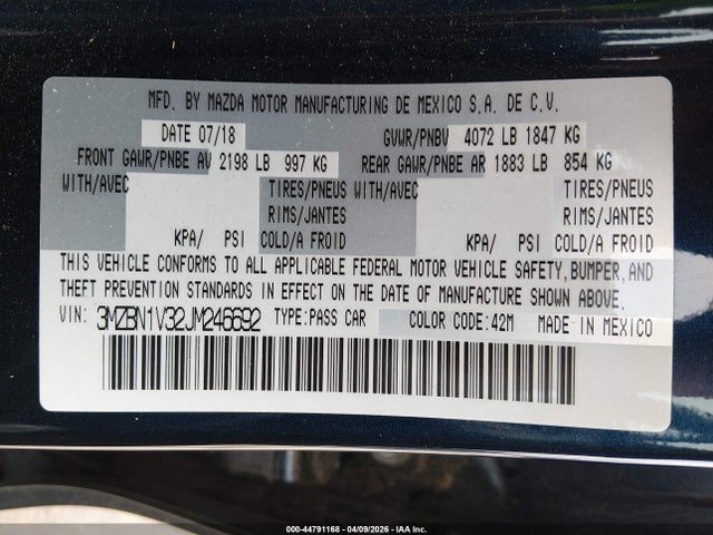 Mazda Mazda3 Touring 2018 3MZBN1V32JM246692 Image 9