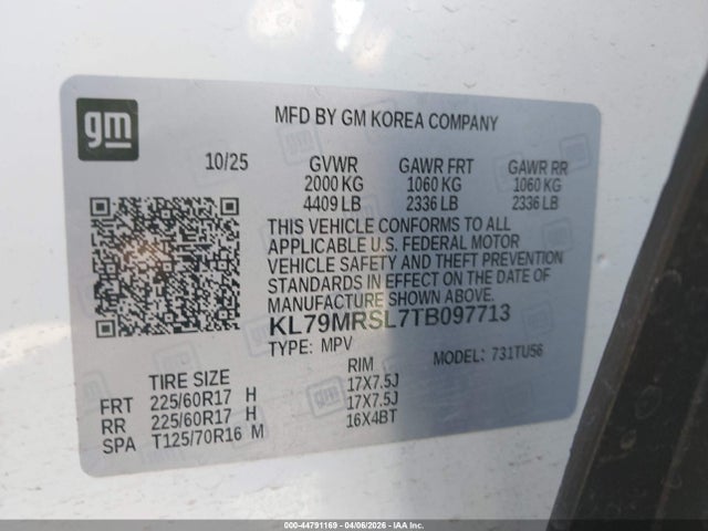 KL79MRSL7TB097713 Chevrolet Trailblazer Awd Lt
