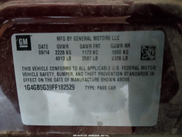 Продаж на аукціоні авто 2015 Buick Lacrosse Leather, vin: 1G4GB5G39FF182529, номер лоту: 44791179