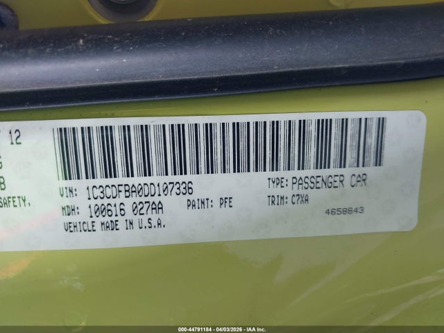Продажа на аукционе авто 2013 Dodge Dart Rallye, vin: 1C3CDFBA0DD107336, номер лота: 44791184