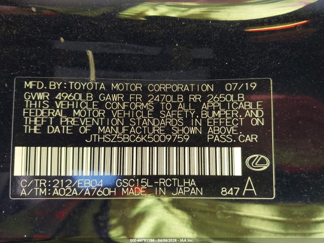 JTHSZ5BC6K5009759 Lexus Rc 350 F Sport