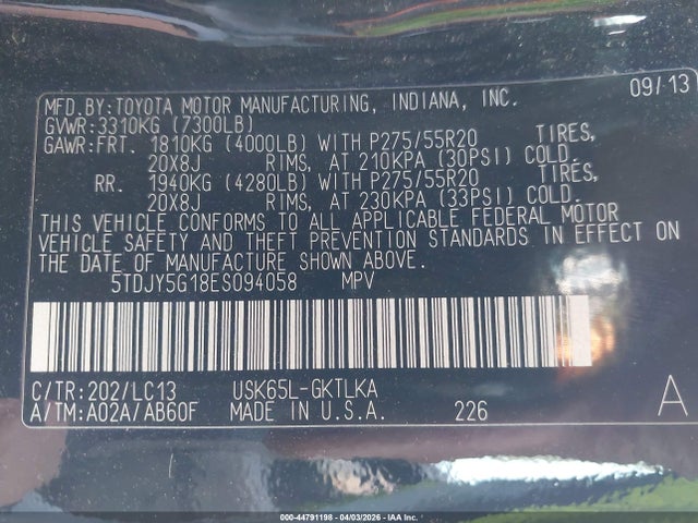 5TDJY5G18ES094058 Toyota Sequoia Limited 5.7l V8