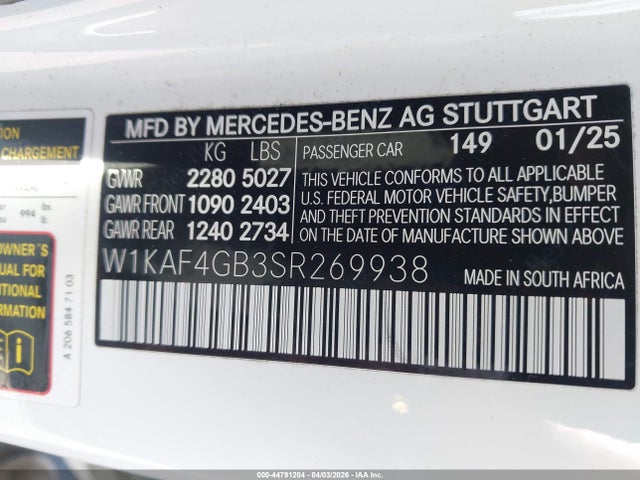 W1KAF4GB3SR269938 Mercedes-Benz C 300