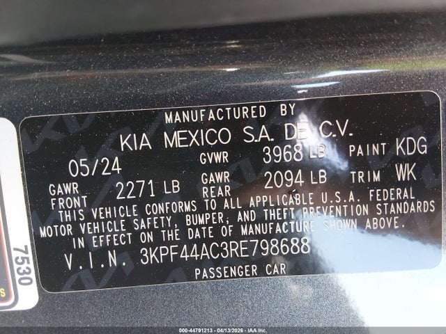 Aukcja sprzedaży 2024 Kia Forte Gt, vin: 3KPF44AC3RE798688, numer aukcji: 44791213
