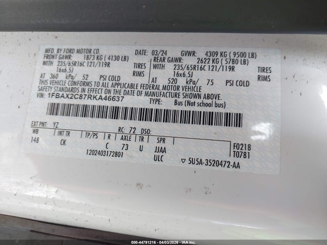 Ford Transit-350 Passenger Van Xlt 2024 1FBAX2C87RKA46637 Image 9