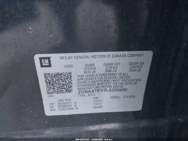 Chevrolet Equinox Awd 2fl 2020 2GNAXTEV2L6259890 Image 9