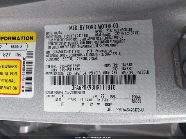 Ford Fusion Titanium 2017 3FA6P0K93HR111810 Image 9