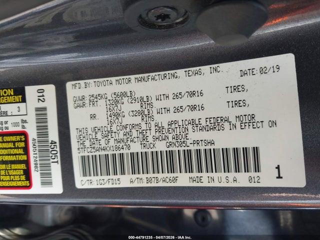 5TFCZ5AN4KX186470 Toyota Tacoma Trd Off Road
