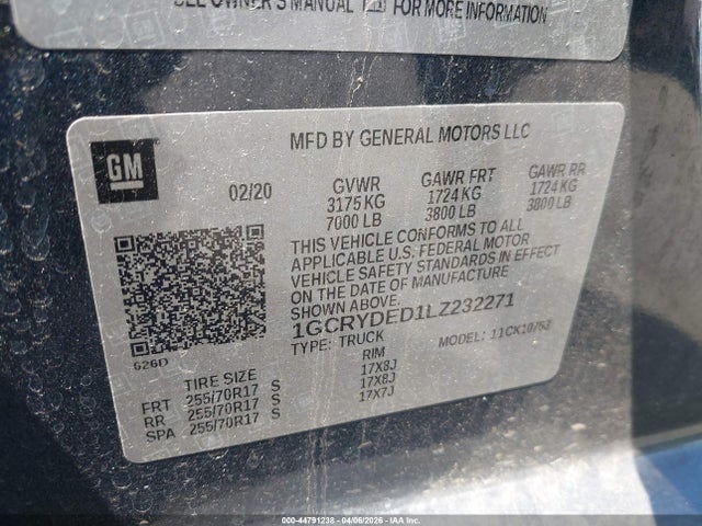 1GCRYDED1LZ232271 Chevrolet Silverado 1500 4wd Standard Bed Lt
