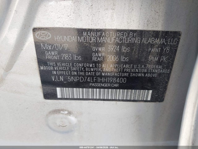 5NPD74LF1HH198400 Hyundai ELANTRA SE