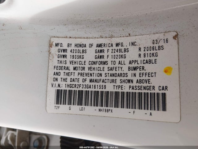 1HGCR2F33GA161559 Honda ACCORD LX