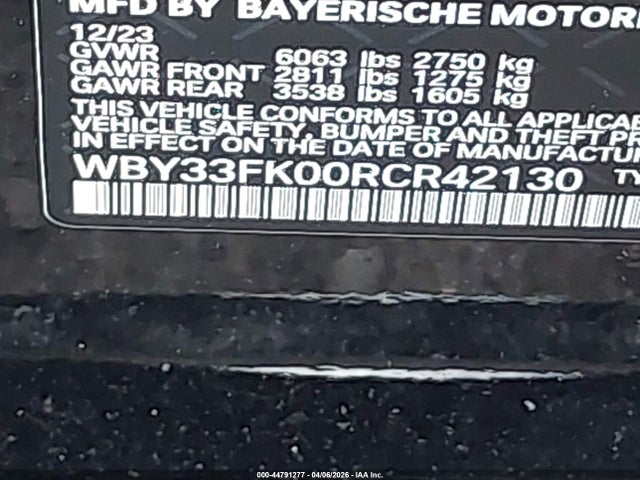 Aukcja sprzedaży 2024 Bmw I5 Edrive40, vin: WBY33FK00RCR42130, numer aukcji: 44791277