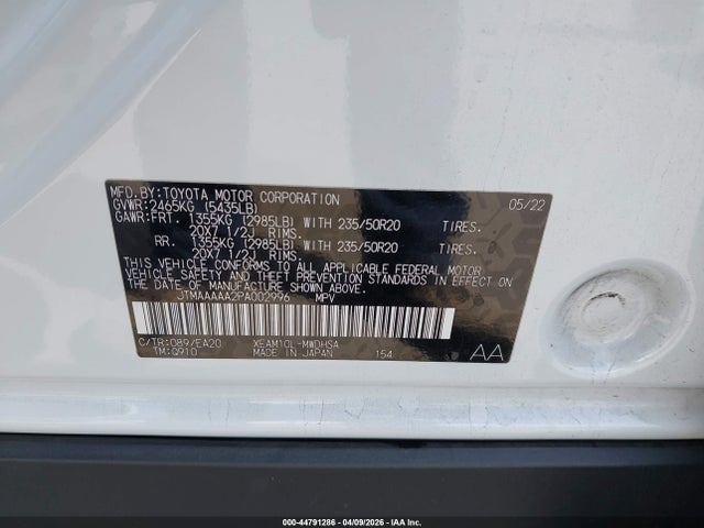 JTMAAAAA2PA002996 Toyota Bz4x Limited