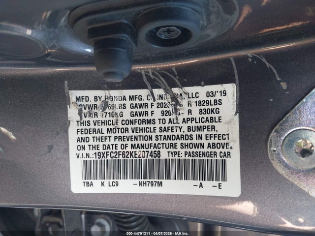 Honda Civic Lx 2019 19XFC2F62KE207458 Image 9