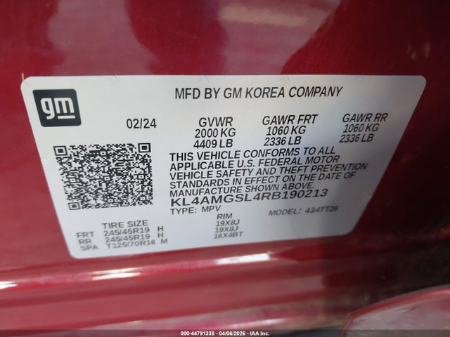 44791338 :رقم المزاد ، KL4AMGSL4RB190213 vin ، 2024 Buick Encore Gx Avenir Awd مزاد بيع