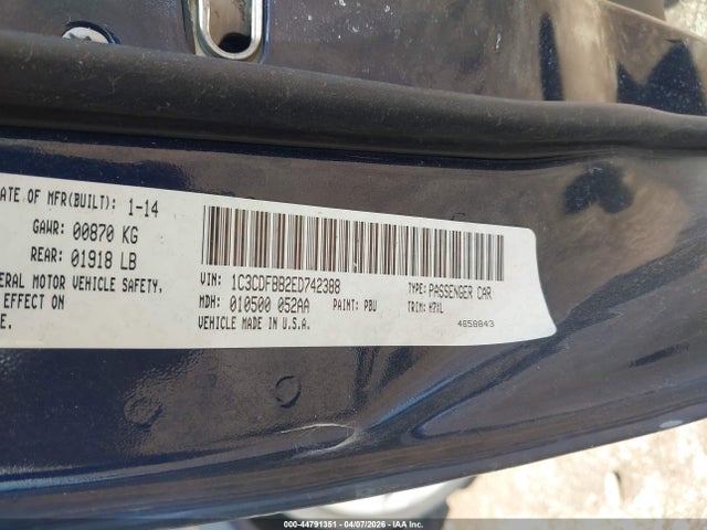 44791351 :رقم المزاد ، 1C3CDFBB2ED742388 vin ، 2014 Dodge Dart Sxt مزاد بيع