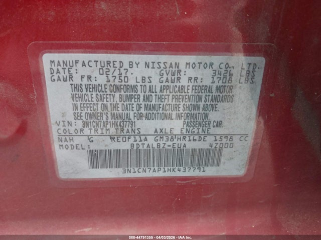 Nissan Versa 1.6 Sv 2017 3N1CN7AP1HK437791 Image 9
