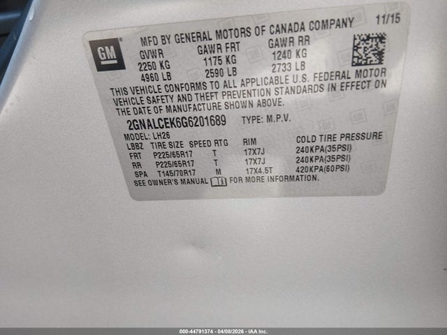 2GNALCEK6G6201689 Chevrolet EQUINOX LT
