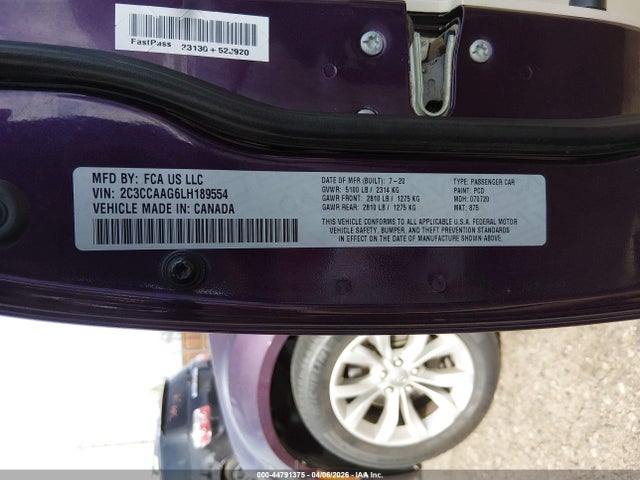 44791375 :رقم المزاد ، 2C3CCAAG6LH189554 vin ، 2020 Chrysler 300 Touring مزاد بيع