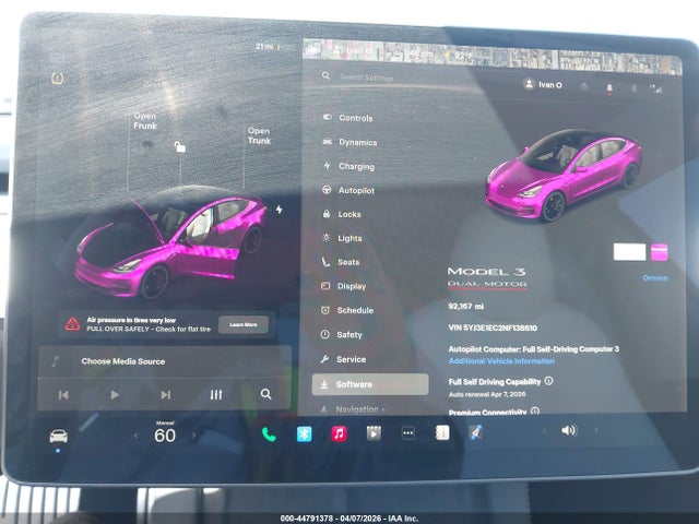 44791378 :رقم المزاد ، 5YJ3E1EC2NF138610 vin ، 2022 Tesla Model 3 Performance Dual Motor All-wheel Drive مزاد بيع