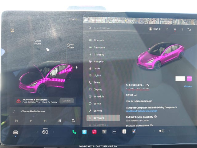 44791378 :رقم المزاد ، 5YJ3E1EC2NF138610 vin ، 2022 Tesla Model 3 Performance Dual Motor All-wheel Drive مزاد بيع