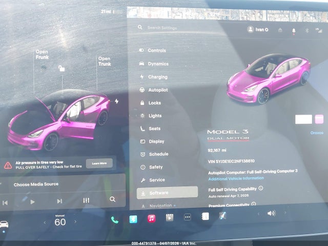 44791378 :رقم المزاد ، 5YJ3E1EC2NF138610 vin ، 2022 Tesla Model 3 Performance Dual Motor All-wheel Drive مزاد بيع