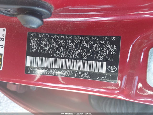 2014 TOYOTA PRIUS JTDKN3DU6E1741022 Photo 8