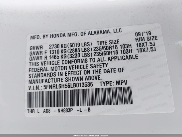 Honda ODYSSEY EX 2020 5FNRL6H56LB013536 Image 9