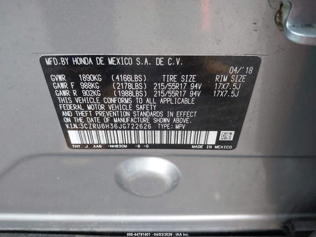 2018 HONDA HR-V 3CZRU6H36JG722626 Photo 8