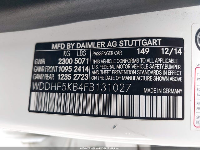 44791406 :رقم المزاد ، WDDHF5KB4FB131027 vin ، 2015 Mercedes-benz E 350 مزاد بيع