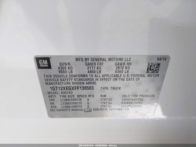 1GT12XEGXFF138583 GMC SIERRA 2500HD