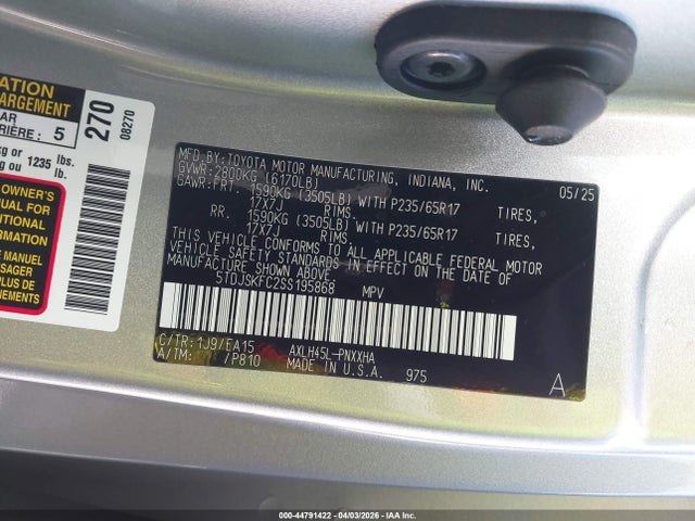 5TDJSKFC2SS195868 Toyota SIENNA XLE
