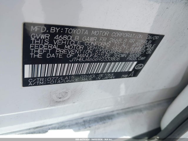 Продаж на аукціоні авто 2009 Lexus Es 350, vin: JTHBJ46G692333806, номер лоту: 44791435