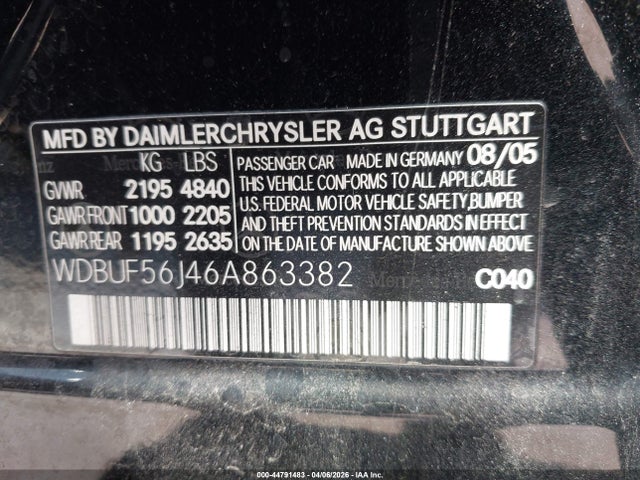 Продаж на аукціоні авто 2006 Mercedes-benz E 350, vin: WDBUF56J46A863382, номер лоту: 44791483